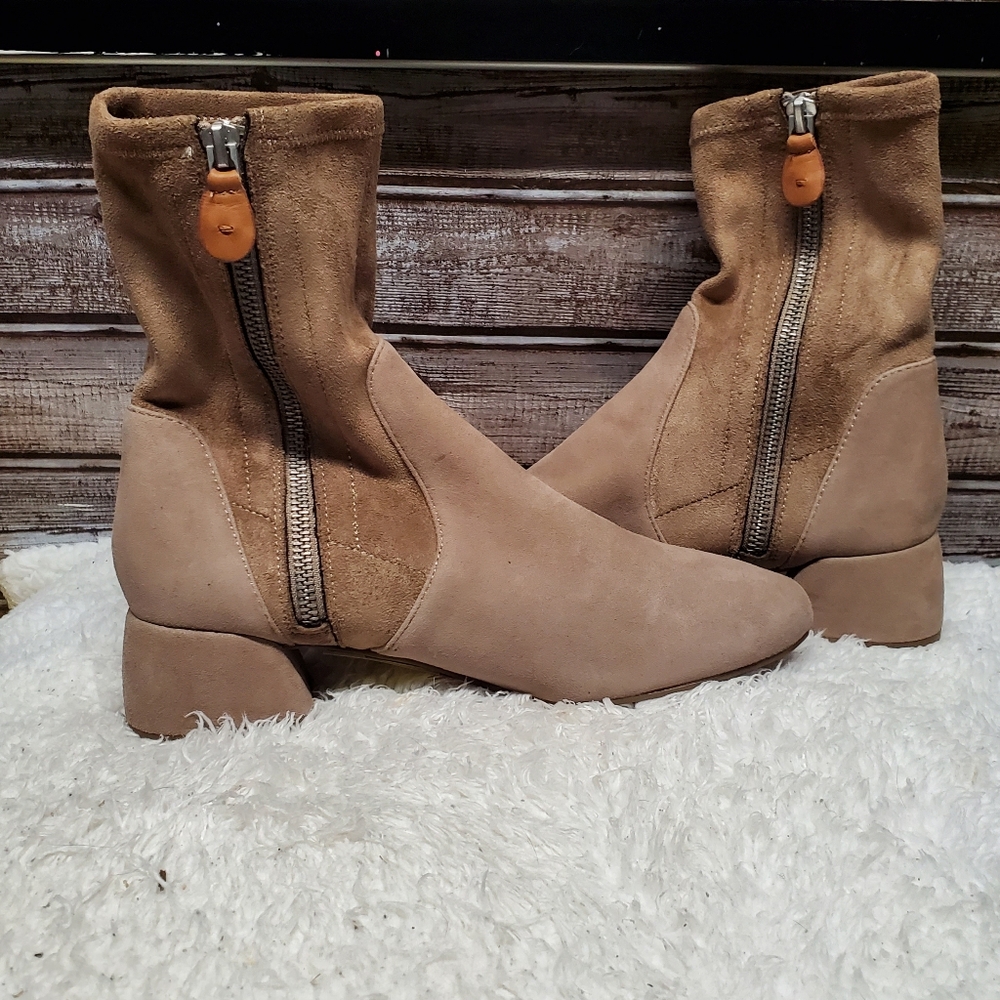 Gentle Souls Beige Suede Heeled Boots